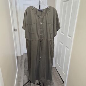 M&S Collection 100% Cotton Plus Size Olive Green Dress